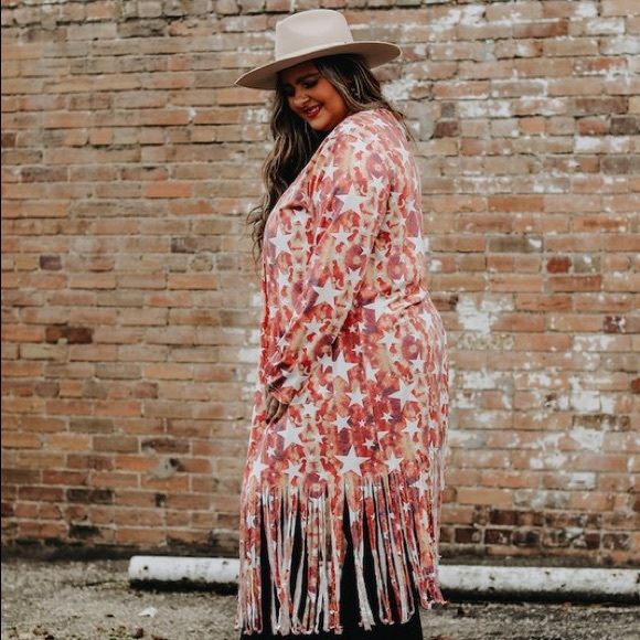 NWT Boutique L&B Plus Kimono Cardigan Tie Dye Stars Swim Coverup XL 1X 2X 3X - Picture 5 of 10